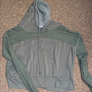 Forever21 Mesh Hooded Cropped Shirt (Olive Green)